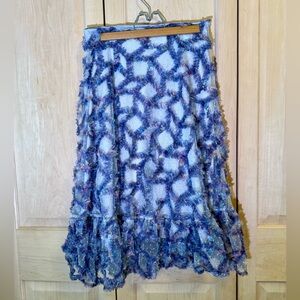 Elegant Blue and Purple Ruffle Midi Skirt